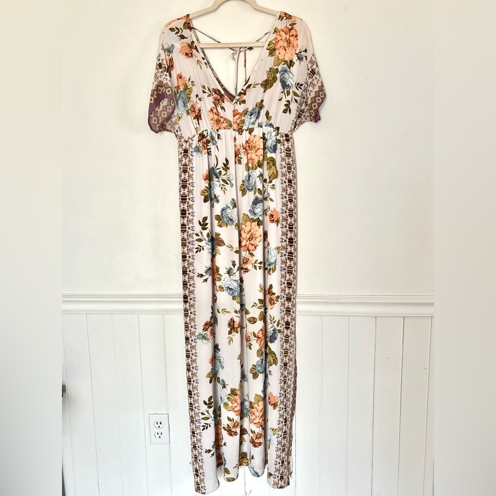 Hailey & Co Women’s Floral Vneck Maxi Dress Size Large Boho Beach Coastal N21